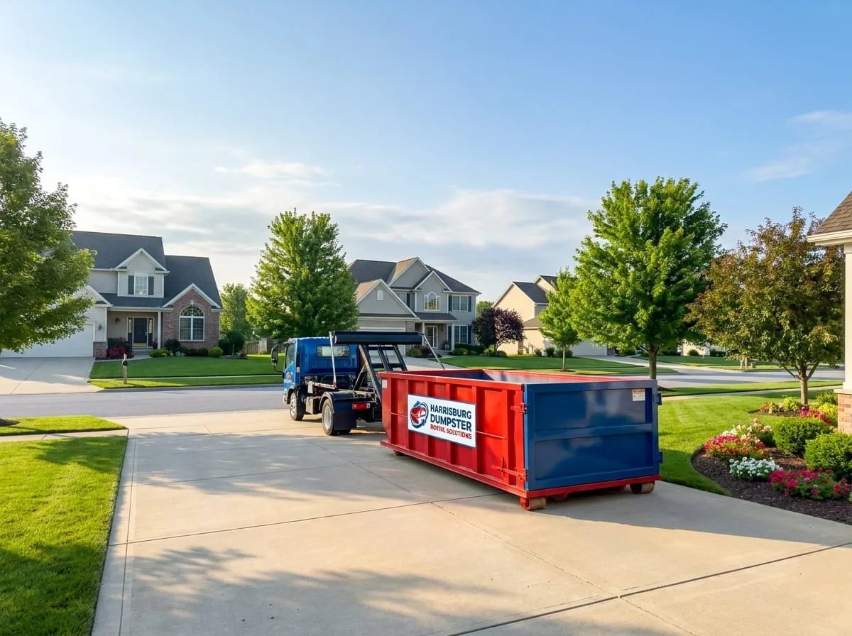 Dumpster rental delivered to a suburban home in Colonial Park, PA